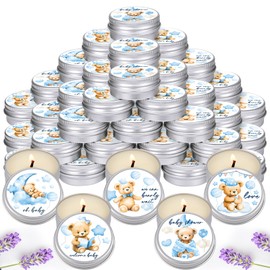 MTLEE 50 Pcs Baby Shower Lavender Scented Candles Gift Travel Tin Soy Wax Candle Aromatherapy Candle Favors for Baby Shower Favors Wedding Gifts, Compound Scent Essential Oil (Bear)