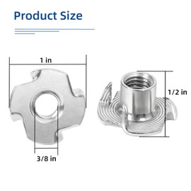 3/8"-16 T-Nuts, 304 Stainless Steel 4 Pronged Tee Nuts, Four-jaw Threaded Inserts for Rock Climbing Holds, Furniture, Cabinetry, Woodworking, Silver, 10 PCS