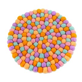 NOVICA Artisan Handmade Wool Pom Trivet Colorful Felted from Nepal Pastel Multicolor Tableware Kitchen Accessories Hot Plates Trivets Modern [0.5in H x 7.5in Diam.] 'Pastel Pop'