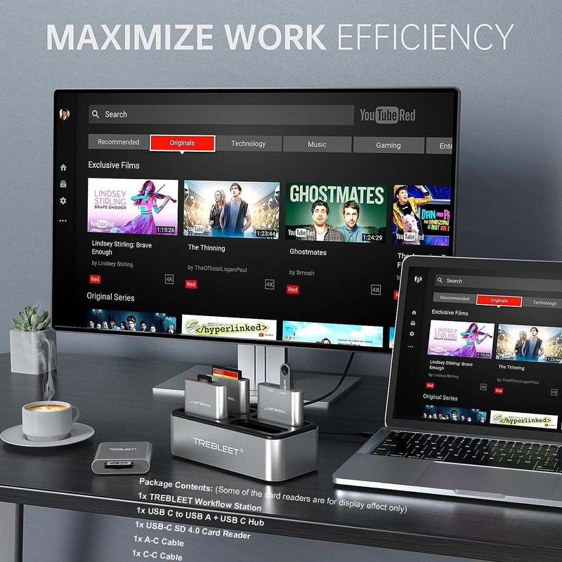 TREBLEET Workflow Station with USB-C SD 4.0 Card Reader and