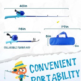 WIDDEN Kids Fishing Pole, Telescopic Fishing Rod, Toddler Collapsible Fishing Rod and Reel Combo with Tackle Box, Fishing Line, Bobber, and Soft Lures for Boy, Girl, Youth, Beginner, Over 4 Years Old