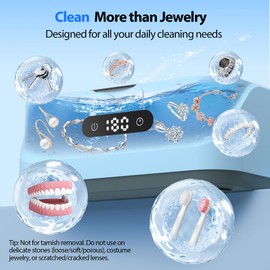 Klivvio Ultrasonic Jewelry Cleaner: 48Khz Ring Cleaner Ultrasonic Machine with Digital Timer, 4 Cleaning Modes, 24W Sonic Cleaner for Jewelry, Glasses, Retainer, Watch Strap, Home & Travel Use, 13.5oz