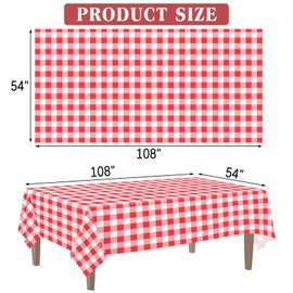 Kopokita 2 Pack Red Gingham Tablecloth, 54 x 108 Inches Red and White Checkered Tablecloths Plastic Table Cloth Disposable Picnic Tablecovers for Rectangle Table
