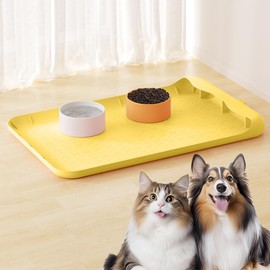 Silicone Pet Food Mat 18''x12'' Waterproof Non Slip Feeding Mat for Dog Bowls and Cat Food and Water Bowls Multi Functional Easy to Clean Travel Camping Essential Silicone Mat for Pet Dining Yellow