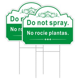 Do Not Spray Sign, Bilingual English and Spanish Plant Sign, 2-Pack 12 x 9" Double Sided Yard Signs with Metal Stakes, UV Protected, Waterproof, Non-Fading for Lawn & Garden Protection (Green)