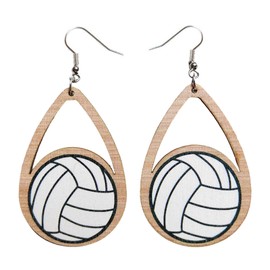 Sport Ball Wooden Dangle Earrings for Women - Baseball, Softball, Basketball, Soccer, Football Teardrop Earrings, Sporty Style Jewelry-volley