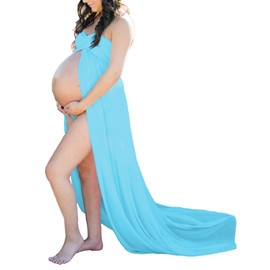 Mommy Jennie Maternity Dress for Photoshoot Sleeveless Open Front Photography Gown,B-Sky Blue