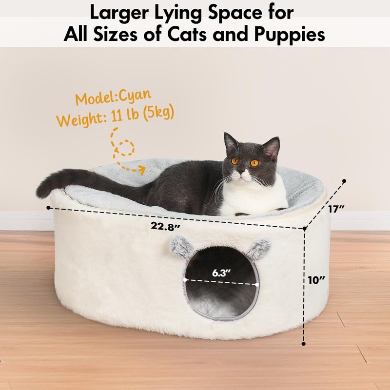 Zoratoo Cat Bed for Indoor Cats, Fluffy Cat Cave Large