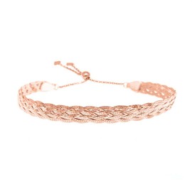 Sterling Silver Braided Herringbone Adjustable Bracelet for Women and Men- Twisted Herringbone, Silver Bolo Bracelets, Slider Bracelet (Rosegold)