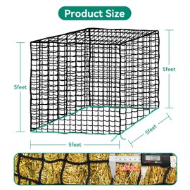 MIYABALA Round Bale Hay Net for Horses,5x5 Feet Knotless Slow Feed Hay Net Feeder for Livestocks,Heavy Gauge Large Hay Net for Horses, Cattle, Sheep in Farms and Pastures