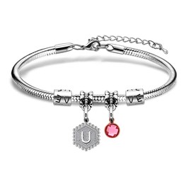 HEYEJET Initial Bracelet Women U Letter Gifts 26 Initial Charms Silver Bracelet Alphabet Jewellery for Ladies Mothers Day Valentines Christmas Birthday Gift (U)
