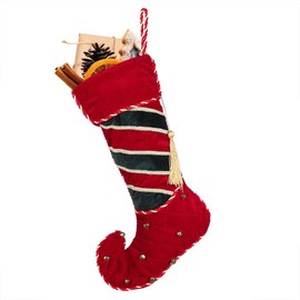 Dibor Luxury Festive Velvet Striped Elf Boot Stocking with Strong Hanging Loop (Z288)