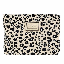HERZWILD Cosmetic Bag Women's Make Up Bag Cord with Zip Toiletry Bag Toiletry Bag Makeup Bag Bags for Women and Girls, Beige Leopard, vintage