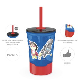 Zak Designs Ryan's World Mighty Vaso de 473 ml con tapa y popote de silicona, base a prueba de derrames, fácil de levantar, taza de plástico duradera para el hogar y viajes (16 onzas, Ryan's World)