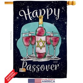Angeleno Heritage Passover Happy House Flag Set Religious Wine Celebration Festival Holiday Jewish Hanukkah David Small Decorative Gift Yard Banner Double-Sided Made in USA 28 X 40