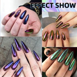 U-Shinein Chrome Nail Powder, Pearl White Nail Powder Pigment, High Gloss Glitter Nail Art, Holographic Ice Aurora Dust, Iridescent Aurora Powder Pearlescent Mermaid Pigment for Nail Art 2 Pcs (Color 01)