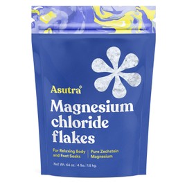 ASUTRA Magnesium Chloride Bath Flakes, 4 lbs - for Relaxing Foot & Body Soaks, Epsom Salt Alternative, Rapid Absorption