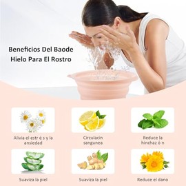 Tazón Para Baño De Hielo Para La Cara, 26.5x23.2x10CM, Lavabo plegable facial de hielo con bandeja de hielo integrada, equeño Lavabo Plegable De Silicona- Rosa
