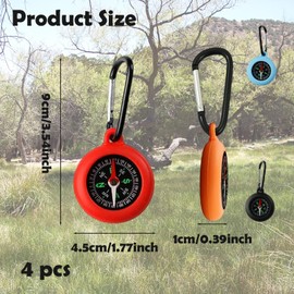 4 pieces portable compass children, compass keychain, children's compass with small ring, for school, birthday party, outdoor camping, hiking, climbing, cycling