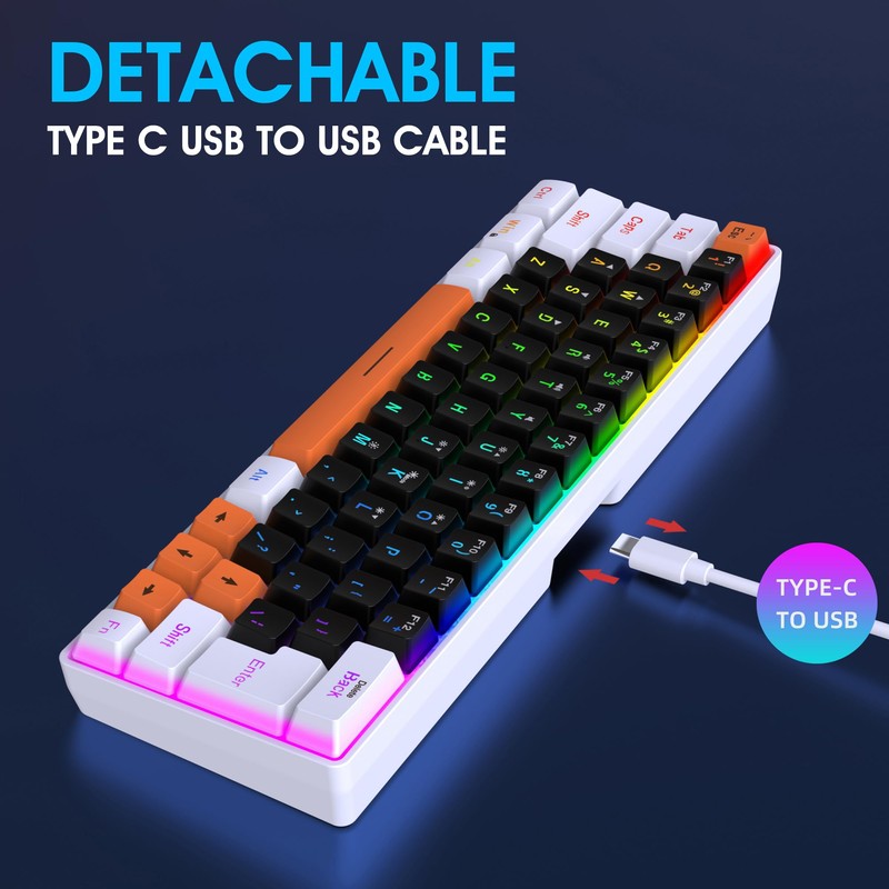 Snpurdiri 60 Percent Wired Gaming Keyboard, RGB Backlit Mini Gaming
