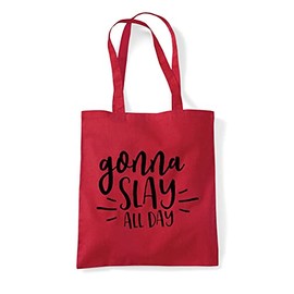Miammo Gonna slay all day [CM17PMR] motivational statement tote shopping bag - Red
