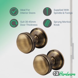 EAI Lined Door Knob Set Antique Brass | 1 Pair of Mortice Knobs (55mm) & Latch (76mm) for Internal Doors