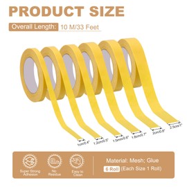 PATIKIL Fabric Tape, 6 Roll Double Sided Heavy Duty Sticky Carpet Tape Mesh Tape for Floor Wall Photo DIY Crafts Clothes Pasting Mounting, 33 Feet x 0.4/0.5/0.6/0.7/0.8/1", Yellow