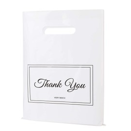 Belinlen 100 Pcs A4 Size Thank You Handbags Tear Resistant Vinyl Hollow Out Wrapping Bags (White) Perfect for Shops and Gifts(23*30CM)