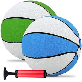 Srenta Mini Basketball with Pump -7 Inch Size 3 Basketball - Assorted Colors Set for Indoor, Outdoor, Pool Parties, Mini Hoops Kids Baskeball Game Party Favors - 2 Pack