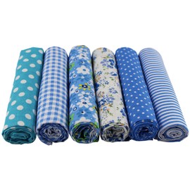 Uooom 6 Pieces of 50 x 50 cm Cotton Fabric Packs, Cotton Cloths, Fabric Patchwork, Handmade DIY Sewing, Quilting Fabric, Various Designs (Blue)