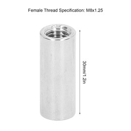 10 Pcs Round Coupling Nut M8 x 1.25 Female Thread 12mm Outer Diameter 30mm Length 304 Stainless Steel Silver Round Rod Coupling Nuts