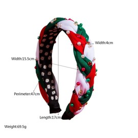 JINBUYAO Rhinestone Pearl Christmas Hair Band, Snowflake Pattern Headband, Colorful Beads Christmas Hair Accessories (3 Color Braided Twist Hair Band)