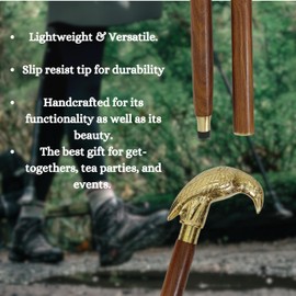 Wooden Walking Stick Brass Handle Brown Wooden Walking Cane- Foldable Wood Cane for Men & Women H-11 (Brown Stick)