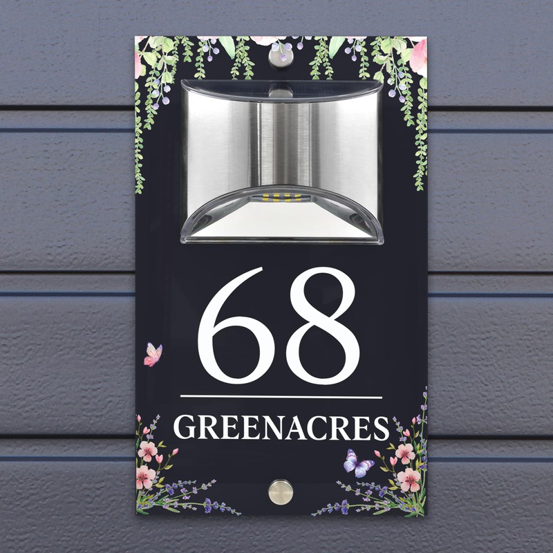 Custom Signs Solar Illuminated Modern Anthracite Grey House Number Sign