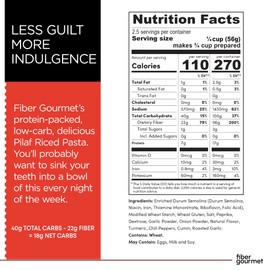 Fiber Gourmet Pasta – Spanish Pilaf Riced Pasta– Fiber-Rich, Low Calorie, Healthy Pasta – Made in Italy, Kosher, Vegan Certified, Non-GMO and Has Zero Artificial Colors or Flavoring – 5 Oz (Pack of 6)