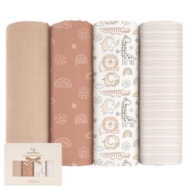 Yoofoss Yoofoss Muslin Swaddle Blankets, 4 Pack Receiving Blankets for Boys and Girls, 47 x 47 Inches Muslin Baby Blankets Soft Breathable - Brown Animals