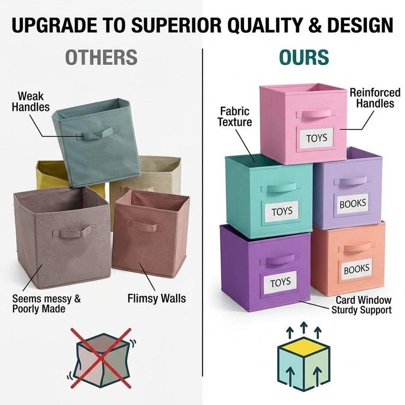 11 Inch Cube Storage Bin with Label Window, 8 Pack