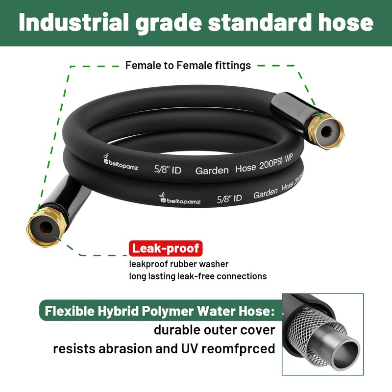 Short Garden Hose 3 ft x 5/8" Female to Female,