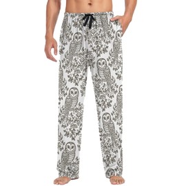visesunny Mens Pajama Pants Funny Black White Owl Animal 100% Cotton Soft Men's Sleepwear Lounge Pants Lightweight Pajama Bottoms Pj Pants with Drawstring & Pockets