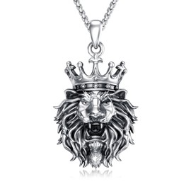 POTOPYY Lion Pendant for Men Sterling Silver Crown Lion Necklace Men Jewelry Birthday Christmas Gifts for Dad Son Friend Husband Father