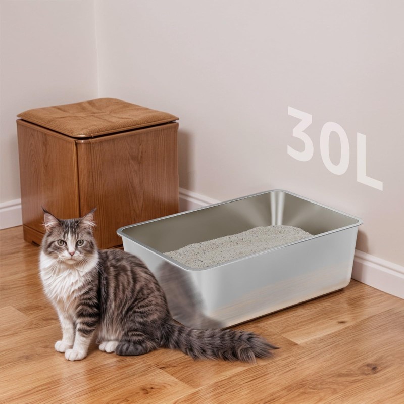 EGMEHOAD Stainless Steel Litter Box,Metal Litter Box for Big Cats