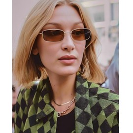 Laurinny Retro Rectangular Sunglasses for Women Men Square 90s Metal Frame Rectangle Sunglasses, gold/brown