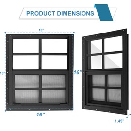 JONRIOX 16" W x 16" H Shed Window,Sliding Window, Aluminum Grey Flush Mount with Tempered Glass and Stainless Steel Screen, Playhouse Window, Chicken Coop Window, Household Window.(Gray 1 Pack)