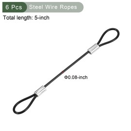 YOKIVE 6 Pcs Safety Cable Locks, Stainless Steel Security Wire Ropes with Double Loop | Great for Homes Doors Fences (Black, 5-Inch, 2mm Dia)