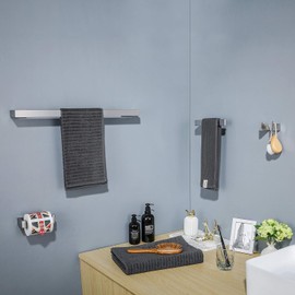 4 Piece Bathroom Hardware Set Brushed Nickel Modern Bathroom Towel Holder Set SUS304 Stainless Steel Wall Mounted Towel Rack Set,23.9 Inch Towel Bar Set (Chrome)