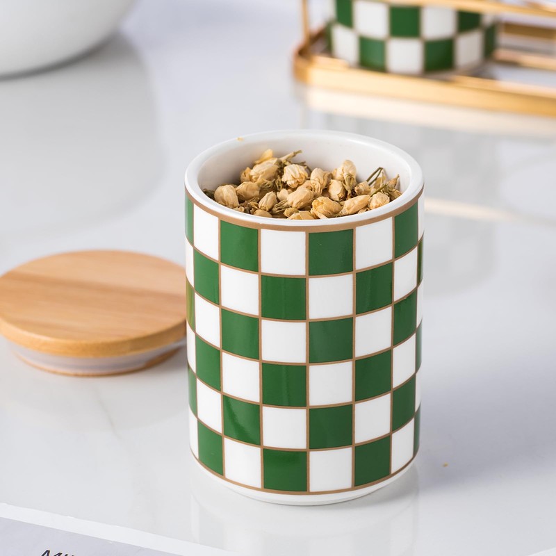 XYQXYQ Kitchen Countertop Ceramic Checkered Canisters,Black And White Food Storage