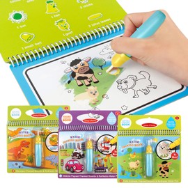 Joyfia Water Colouring Book with Water Pens, Children's Drawing Book, Doodle Painting Board Craft Set, Painting with Water, Educational Toy, Birthday Gift for Girls Boys from 3-8 Years (Dinosaur &