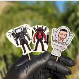 LANASPARTY Toilet Skibidi plate birthday party supplies favor centerpiece decoration theme - 12PC CUPCAKE TOPPERS