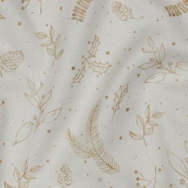 Canvas Fabrics for Sewing, Fabric for Children, 100% Cotton, Firm: 1.5 m Solid Canvas Cotton Fabric with Leaves and Branches - Gold Off White - Christmas Fabric