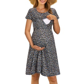 OUGES Womens 2024 Short Sleeve Summer Floral Maternity Dresses Nursing Gown Breastfeeding Clothes(floral05,M)